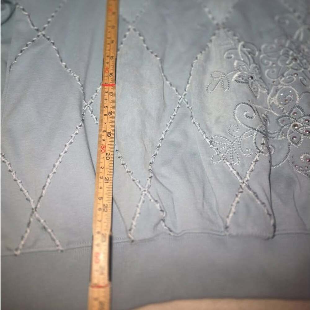 Light Blue Embroidered Rhinestone Sweatshirt - Picture 10 of 10